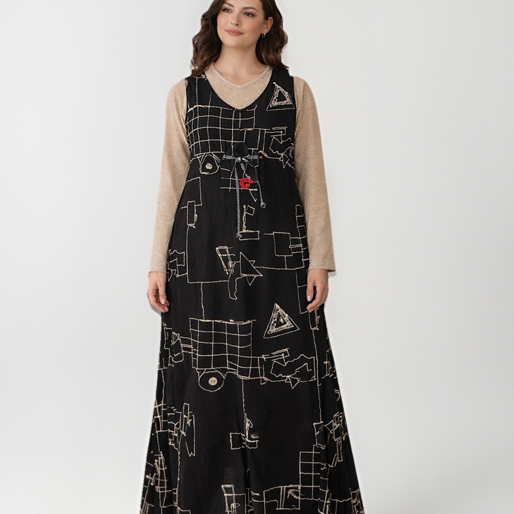 BETS By Canvasbacks Vintage Layered 2 Piece Dress Sz M Maxi 80s 90s Art Eclectic